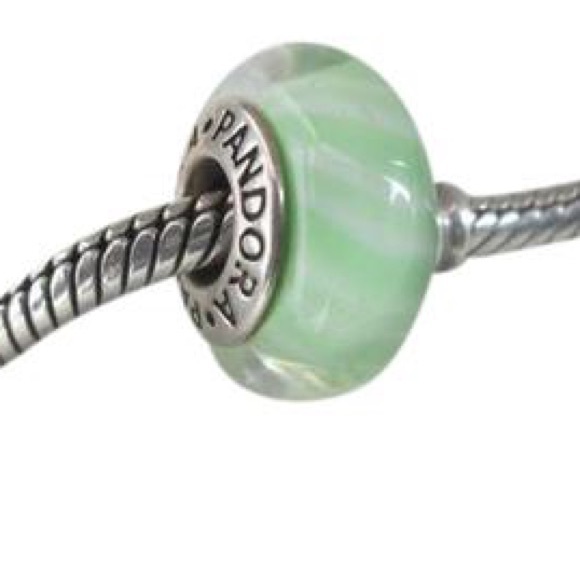RETIRED Authentic Pandora Green Candy Stripe Murano Charm - Picture 3 of 11